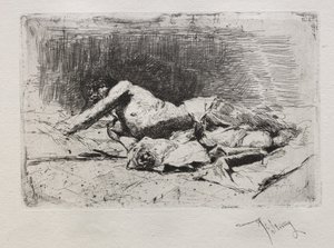 Uomo che si rotola a terra da Mariano José María Bernardo Fortuny y Carbó
