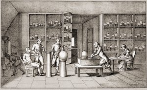 Antoine Laurent de Lavoisier (1743-1794), chimico francese che conduce un esperimento sulla respirazione dell