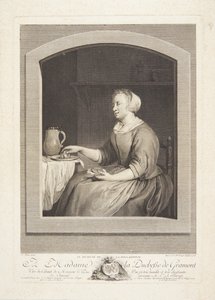Una donna olandese che fa colazione, vista attraverso una finestra da Marie Louise Adélaïde Boizot