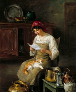 Giovane donna che legge una lettera da Marie Yvonne Yo Laur