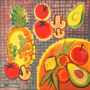 Una vivace natura morta con frutta
