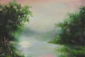 Fiume in una mattina nebbiosa