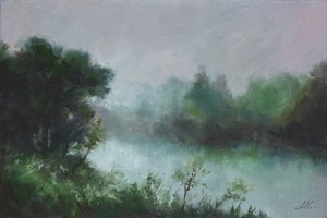 Paesaggio fluviale nebbioso