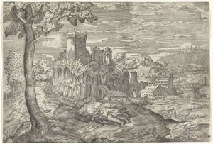 Paesaggio con rovina di castello da Mario Cartaro