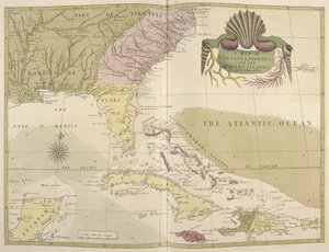Mappa della Carolina, Florida e Isole Bahama da Mark Catesby