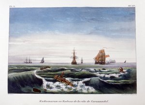 Una zattera al largo della costa di Coromandel, India, 1828