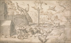 Paesaggio con uccelli e cane da Marmaduke Cradock