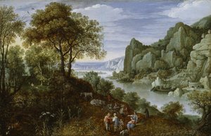 Paesaggio fluviale con miniera, 1620-29 da Marten Ryckaert
