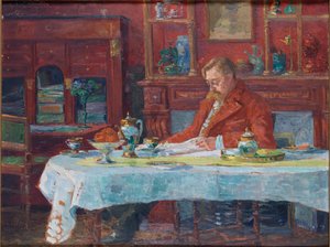 Émile Verhaeren al tavolo, 1900 da Marthe Verhaeren