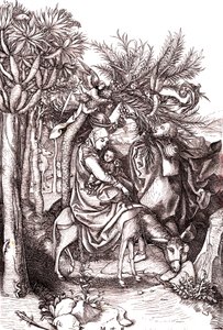 La fuga in Egitto, la Sacra Famiglia da Martin (after) Schongauer