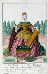 Una tappezzeria. Incisione di Martin Engelbrecht (1684-1756), in "Nuova assemblea delle manovre vestite" XVIII secolo, Germania. Parigi, Arti Decorative