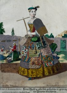 Fabbricante di carte colorate (incisione da Assemblage des nouveau manouvries habilles di Martin Engelbrecht)