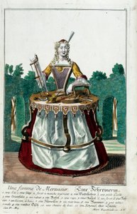Mestiere: La moglie di un falegname. Incisione di Martin Engelbrecht (1684-1756), in "Nuovo assemblaggio delle manovre vestite" XVIII secolo, Germania. Parigi, Arti Decorative da Martin Engelbrecht
