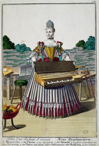Moglie del fabbricante di organi, incisione da Assemblage des nouveau manouvries habilles di Martin Engelbrecht, Germania da Martin Engelbrecht