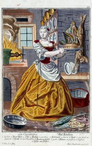 Il cuoco. Incisione di Martin Engelbrecht (1684-1756), in "Nuova assemblea delle manovre vestite" XVIII secolo, Germania. Parigi, Arti Decorative da Martin Engelbrecht