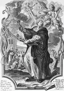 Vincent Ferrer (1350-1419), domenicano spagnolo, incisione di Martin Engelbrecht (1684-1756)