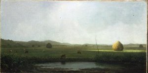 Scena di palude: bestiame vicino a una sella di fieno da Martin Johnson Heade