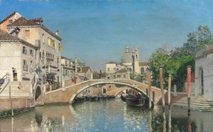 Un canale veneziano con gondole, Santa Maria della Salute oltre da Martín Rico y Ortega