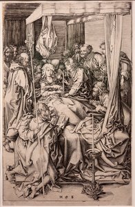 Incisione su carta. La Morte della Vergine. Martin Schongauer. Ca 1470-1491 da Martin Schongauer
