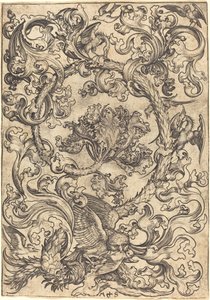 Ornamento con Gufo Deriso dagli Uccelli diurni da Martin Schongauer