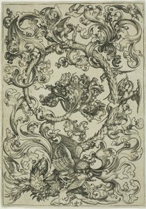 Ornamento con gufo beffato da uccelli diurni da Martin Schongauer