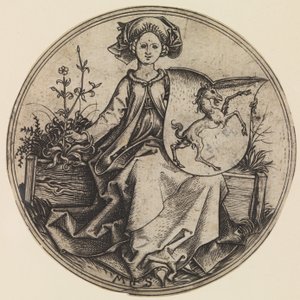 Dama seduta che tiene uno scudo con un unicorno da Martin Schongauer