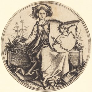 Scudo con Unicorno, Tenuto da Donna da Martin Schongauer