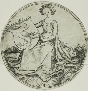 Scudo con cigno, tenuto da una dama seduta da Martin Schongauer