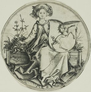 Scudo con Unicorno, Tenuto da una Dama da Martin Schongauer
