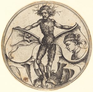 Scudi con Coniglio e Testa di Moro, Tenuti da Uomo Selvaggio da Martin Schongauer