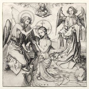 Il battesimo di Cristo nel Giordano da Martin Schongauer