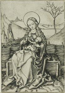 La Madonna con il Bambino su una panchina erbosa