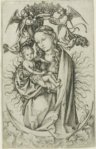 La Madonna sulla mezzaluna incoronata da due angeli da Martin Schongauer
