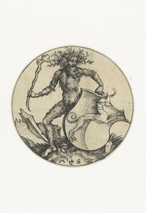 Stemma con un cane, tenuto da un uomo selvaggio con una clava da Martin Schongauer