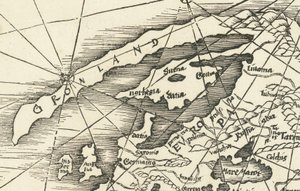Mappa del 1513 del Mare del Nord che mostra la Groenlandia collegata alla Scandinavia