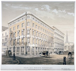 Magazzini dei signori J&R Morley, angolo tra Milk Street e Gresham Street, Londra, c. 1840 da Martin and Hood