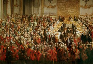 Cena di gala in onore delle nozze del principe ereditario Giuseppe e della principessa Isabella di Parma, presso il Castello di Schönbrunn, Vienna, ...
