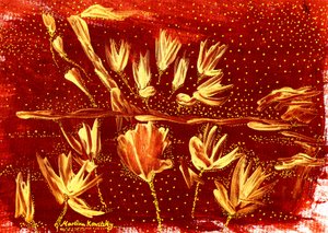 Paesaggio con fiori e cielo stellato marrone oro da Martina Konitzky