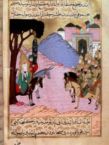 Il Profeta Maometto, rappresentando il volto nascosto, cerca di convincere i Mecquois ad aspettare a Medina l