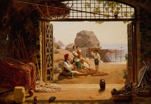 Una famiglia di pescatori napoletani da Martinus Rorbye