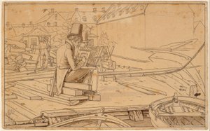 Un artista che dipinge presso un cantiere navale da Martinus Rørbye