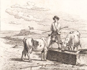 Un pastorello presso un abbeveratoio. Illustrazione per Chr. Winther "Venticinque Immagini per Bambini" da Martinus Rørbye