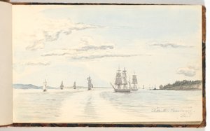 Paesaggio costiero con navi da Martinus Rørbye