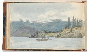 Paesaggio lacustre con una barca a remi. Il fiordo Krøderen, Norvegia da Martinus Rørbye