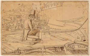 Un artista che dipinge presso un cantiere navale da Martinus Rørbye