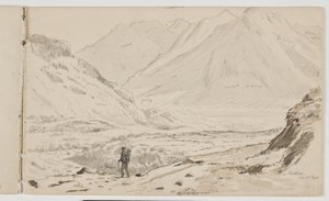 Paesaggio montano con viandante