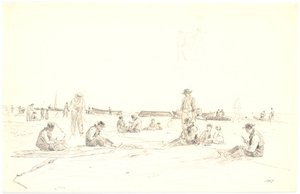 Pescatori che riparano le reti sulla spiaggia, Skagen