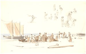 Pescatori a Skagen scaricano barche sulla spiaggia da Martinus Rørbye