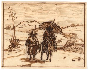 Paesaggio italiano con asino e un camminatore