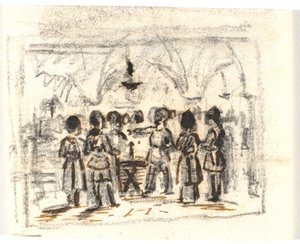 Bozza di composizione con una scena medievale (?) da Martinus Rørbye